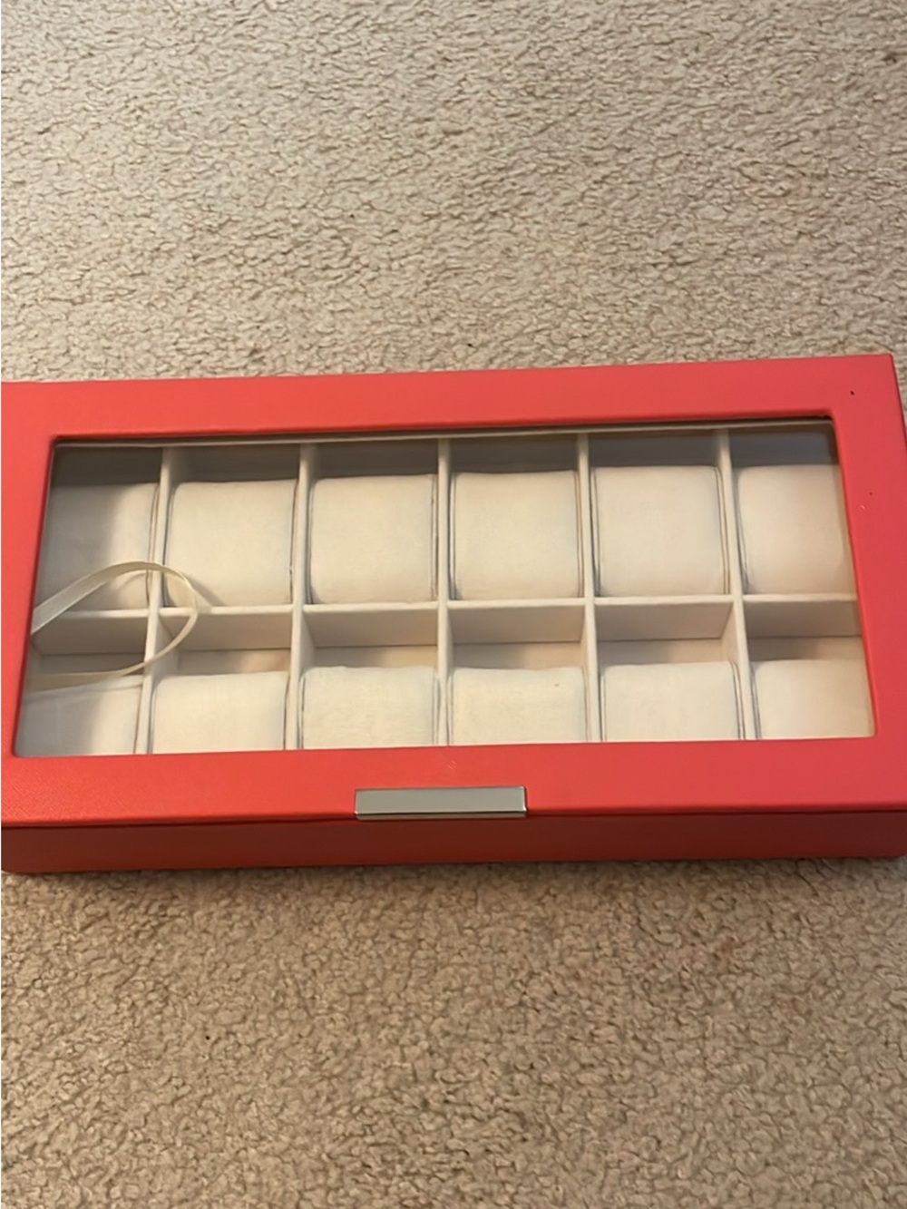 WOLF Coral Red Jewelry & Watch Organizer with Clear Top